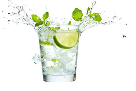 Summer mojito cocktail with lime and mint on white background