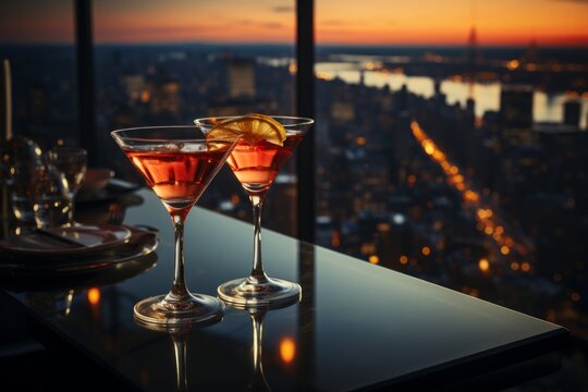 Fototapeta luxury cocktail at a nightclub on the rooftop of a skyscraper