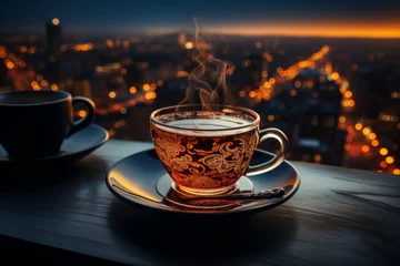Foto op Aluminium cup of hot tea in the evening © jechm