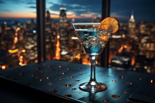 luxury cocktail at a nightclub on the rooftop of a skyscraper