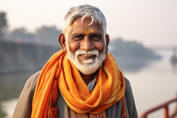 Fototapeta premium Sadhu (holy man) on the banks of the Ganges river.