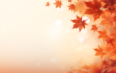 Autumn background with copy space. Dry maple leaves frame with sparkles.