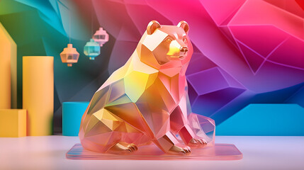 Crystal glossy bear amidst enigmatic on dark background, crystal bear background, 3D bear creative illustration. Generative AI