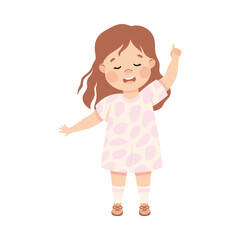 Little Girl Character Standing and Tell Story or Recite Poetry Vector Illustration