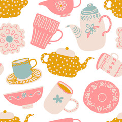 Kitchenware and Pottery Seamless Pattern Design Vector Template