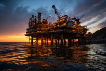 Fototapeta na wymiar oil platform in the sea at night