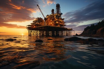 oil platform in the sea at night