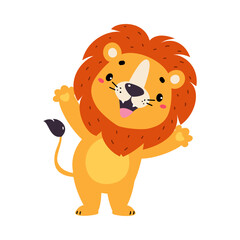 Cute Lion Character with Mane Stand and Smiling Vector Illustration