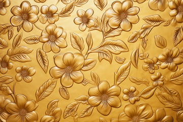 golden texture background with flowers. Generative AI