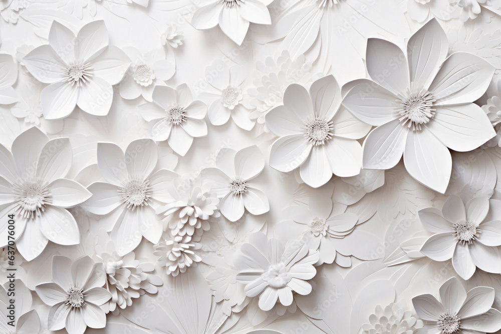 Poster white texture background with flowers. generative ai