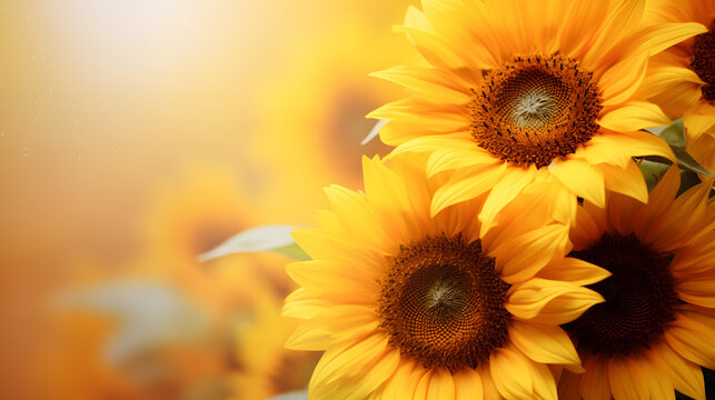 sunflowers on blurred background, beautiful sunflowers