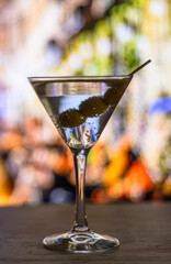 Vermouth Glass On The Counter Of A Bar Or Restaurant. Night Out