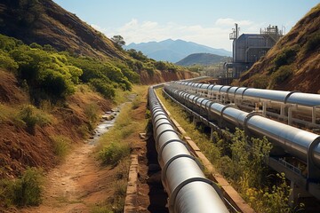 gas pipelines through a mountain - obrazy, fototapety, plakaty