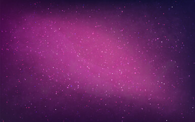 Galaxy background. Purple cosmos texture. Beautiful space wallpaper. Glowing milky way. Color outer space with shining stars. Realistic deep universe. Vector illustration