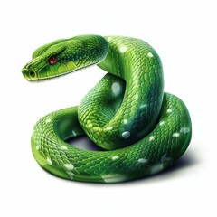 Fototapeta premium Bright Green Snake Isolated on White Background. Generative ai