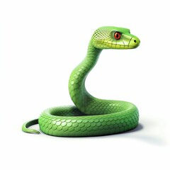 Fototapeta premium Bright Green Snake Isolated on White Background. Generative ai