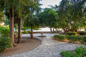 View of the front garden of the Museum of Asian Art, next to Spianada Square