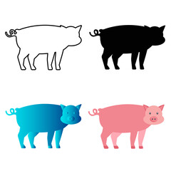 Abstract Flat Pig Animal Silhouette Illustration