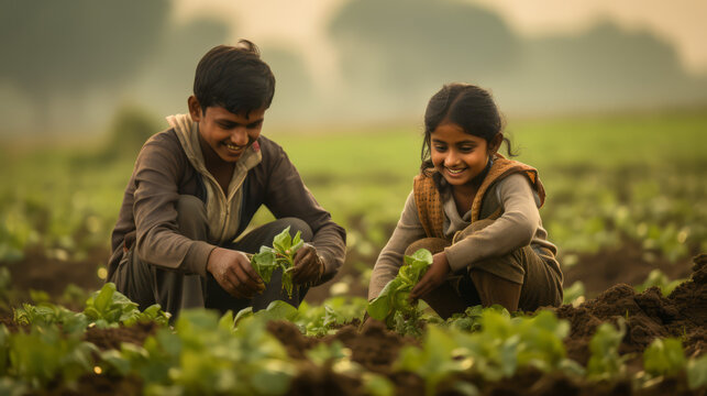 Indian Happy farmers in the field