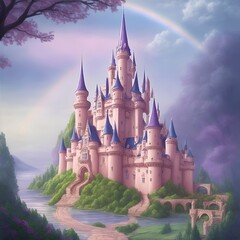 Magic castle landscape. AI generated illustration