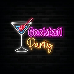 Cocktail Party Neon Signs Vector Design Template Neon Style