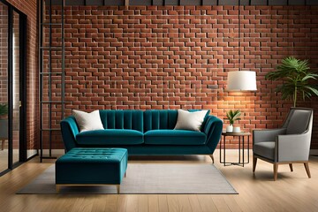 modern living room with sofa and bricks wall
