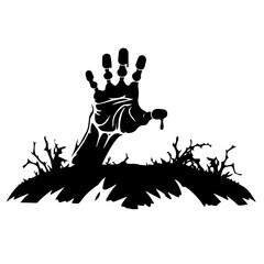 Zombie hands silhouette. Creepy zombie crooked lambs stick out of graveyard ground vector illustration