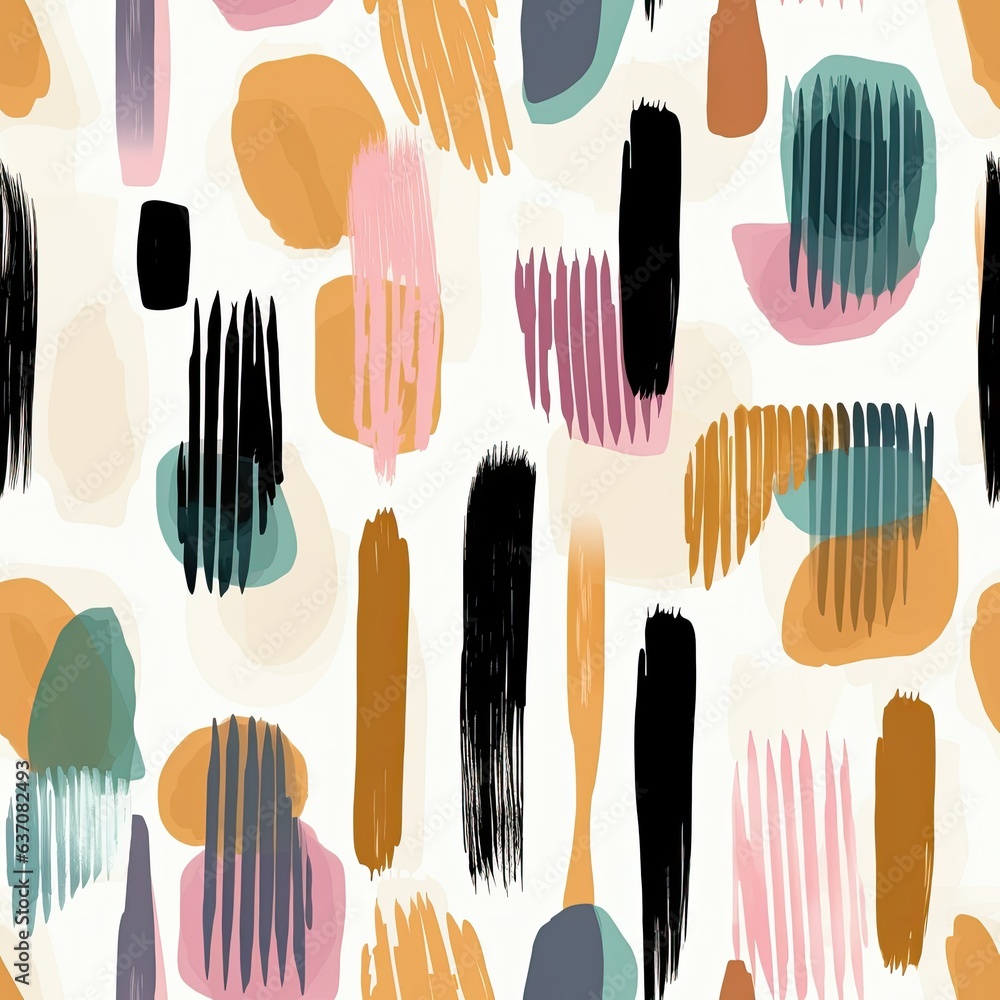Poster seamless pattern with abstract textured simple figures and strokes of paint on white background. mod
