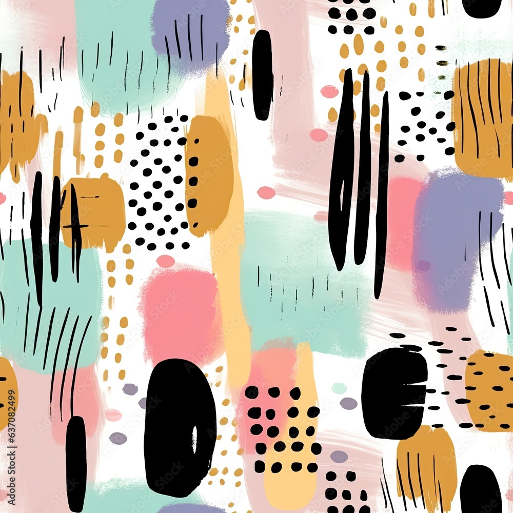 Poster seamless pattern with abstract textured simple figures and strokes of paint on white background. mod