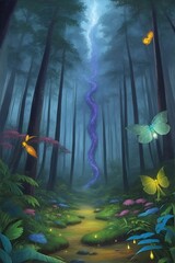 Mystical forest. AI generated illustration