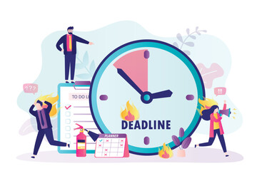 Work deadline, stressed office workers bad time management. Busy business people deadline. Office deadline scene. Stupid boss and burnout employees, stress on workplace.