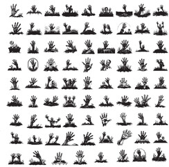 Zombie hands silhouette. Creepy zombie crooked lambs stick out of graveyard ground vector illustration