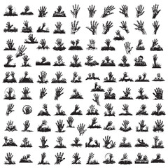 Zombie hands silhouette. Creepy zombie crooked lambs stick out of graveyard ground vector illustration