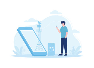 5G network towers concept flat illustration