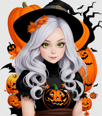 Beautiful cute Halloween girl witch