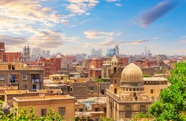 Popular view of Islamic Cairo, old buildings and mosques of the city of Egypt