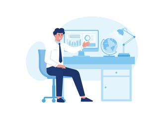 working in an office doing data analysis concept flat illustration