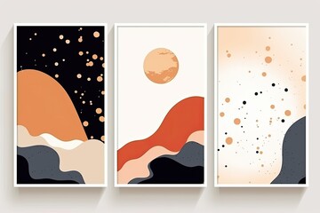 Tranquil Planetary Trio: Pastel Clouds in Abstract Triptych (Generative AI)