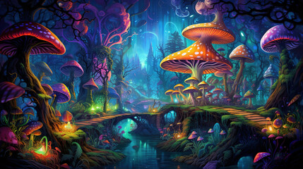 Mushroom in the Forest. Generative Ai