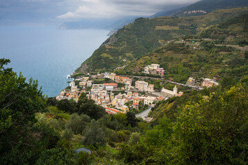 Fototapeta na wymiar View to Riomaggiore, Cinque Terre, Liguria, Italy