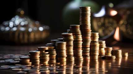 Inflation's Influence: Coins Laid Out on a Wooden Table