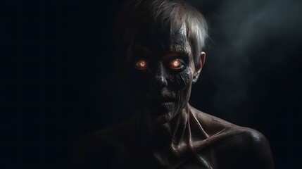 Visage terrifiant dans la pénombre, généré par IA