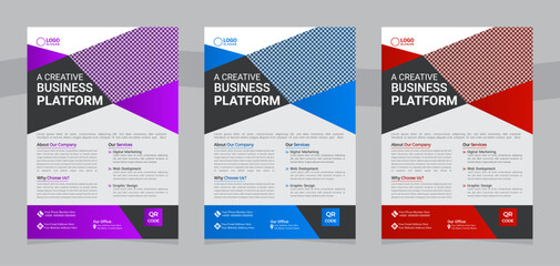 Creative modern business flyer card templates with triangle, rectangle and polygon shapes for any types of businesses