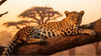 Leopard sleeping on the tree at forest.