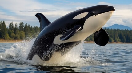 Orca whale jumping out of the sea.