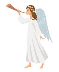  cute Angel with trumpet. Christmas angel, design template, vector isolated