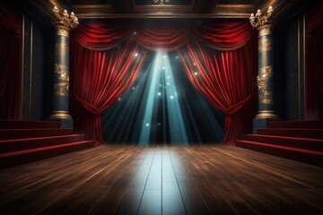 Empty stage with red curtains. 
