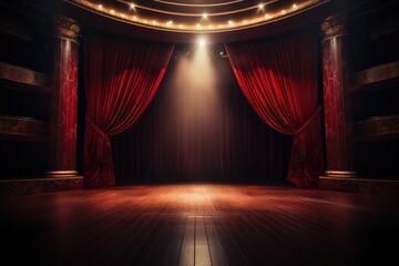 Empty stage with red curtains. 