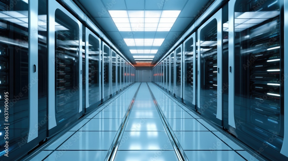 Aufkleber data center storage and network server room.