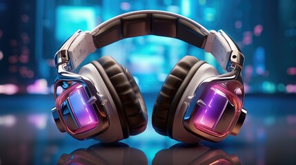 Fototapeta na wymiar Big headphones, Professional gear for online esport gamer.
